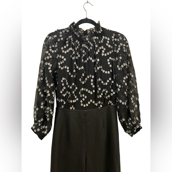 Rebecca Taylor Silk Polka Dot Print Jumpsuit Long Sleeve Formal Romper - Picture 3 of 7